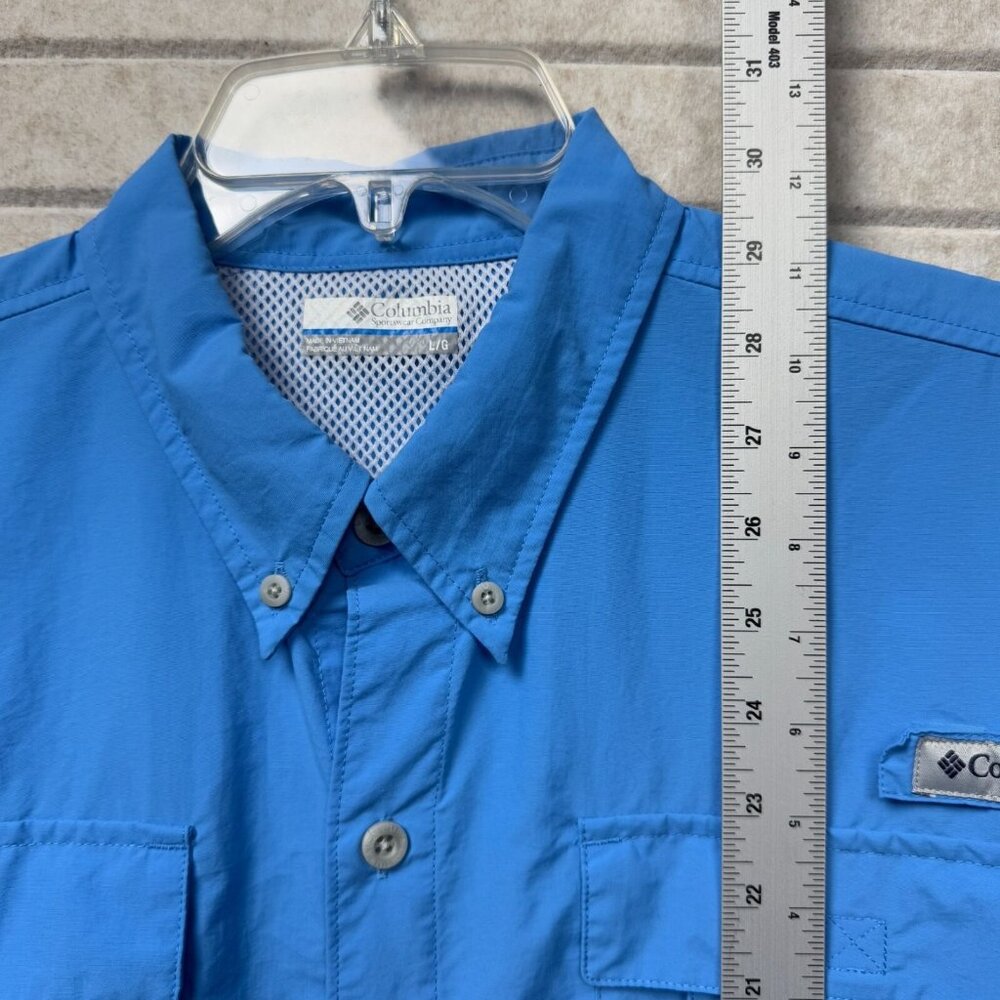 Columbia Men’s Omni-Shade Fishing Shirt Short Sleeve Vented Size L Blue - Picture 8 of 10